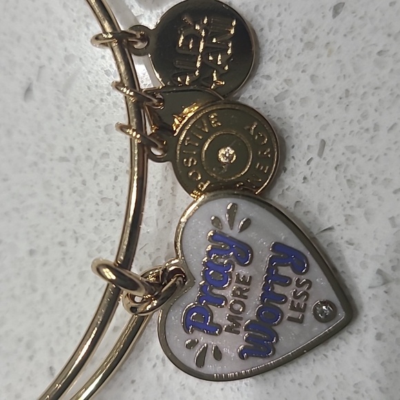 NWT Alex and Ani Pray More Worry Less Gold Bangle Bracelet - Picture 2 of 6